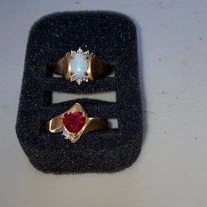 Two gold rings with stones, size 7